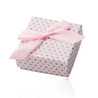 Białe prezentowe pudełeczko na pierścionki lub kolczyki, różowo-szare kropki, kokardka