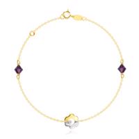 Bransoletka wykonana z łączonego 14K złota - kwiatek, fioletowe kryształki Swarovskiego