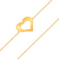 Bransoletka z żółtego 585 złota - subtelny łańcuszek, płaski zarys serca, lśniąca gładka powierzchnia