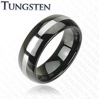 Czarna obrączka Tungsten, pas srebrnego koloru, zaokrąglona powierzchnia, 8 mm - Rozmiar : 49