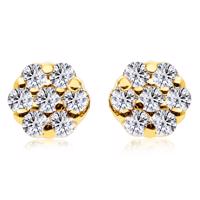 Diamentowe kolczyki z żółtego 14K złota - mały kwiatek, okrągłe bezbarwne diamenty, sztyfty
