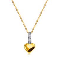 Diamentowy naszyjnik w kombinowanym 14K złocie - małe serce z linią brylantów na łuku, cienki łańcuszek