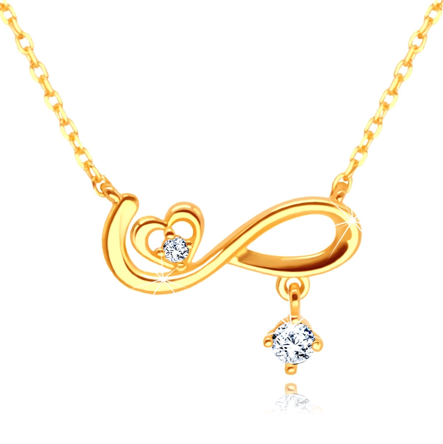 Diamentowy naszyjnik z 14K żółtego złota - symbol nieskończoności, serce, brylanty