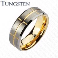 Dwukolorowa obrączka Tungsten, złoty i srebrny odcień, nacięcia, 8 mm - Rozmiar : 62