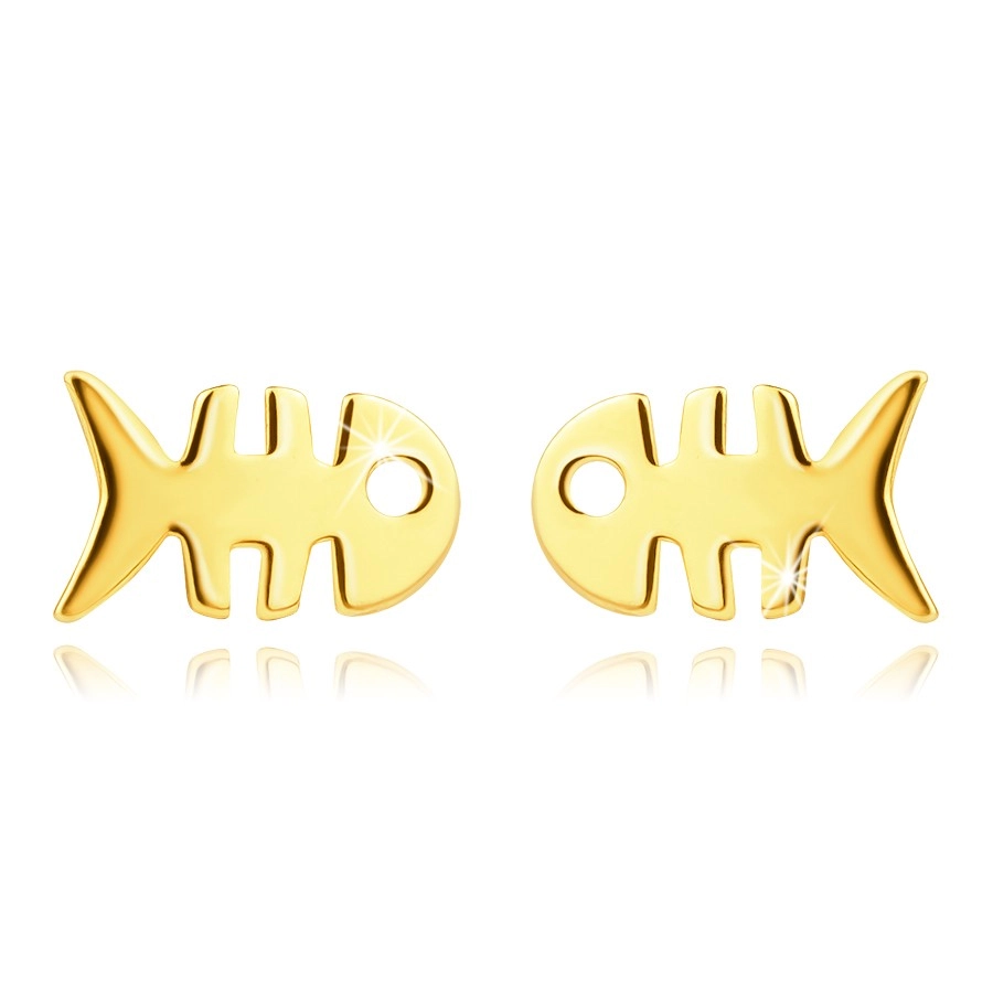 Kolczyki sztyfty z żółtego 14K złota - płaska rybia kość FISHBONE