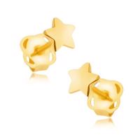 Kolczyki z żółtego złota 9K - lśniąca lustrzana pięcioramienna gwiazdka