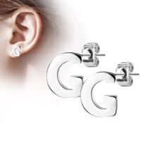 Kolczyki ze stali chirurgicznej - duża litera G, srebrny kolor