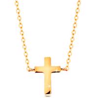 Naszyjnik z żółtego złota 585 - mały łaciński krzyż, lśniący łańcuszek