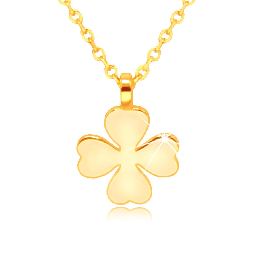 Naszyjnik z żółtego złota375 - czterolistna koniczynka z serduszkami, symbol szczęścia