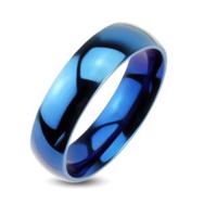 Niebieska metalowa obrączka - gładki pierścionek o lustrzanym połysku - Rozmiar : 60