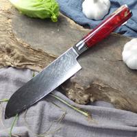 Nóż kuchenny adamszkowy Hakusan-Santoku/Czerwony KP14033