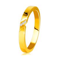 Obrączka z żółtego 14K złota - pierścionek z drobnym nacięciem i cyrkoniową linią - Rozmiar : 58
