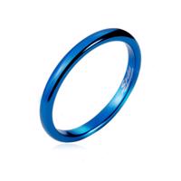 Pierścionek z tungstenu - gładka, niebieska obrączka, zaokrąglona, 2 mm - Rozmiar : 62