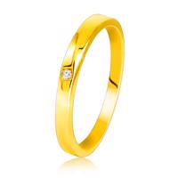 Pierścionek z żółtego 14K złota - delikatnie skośne ramiona, przezroczysta cyrkonia - Rozmiar : 56