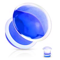 Plug do ucha, przezroczyste szkło, wypukły kształt w niebieskim wykończeniu, gumka - Szerokość: 8 mm