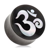 Siodłowy plug do ucha z drewna czarnego koloru, duchowy symbol jogi OM - Szerokość: 10 mm