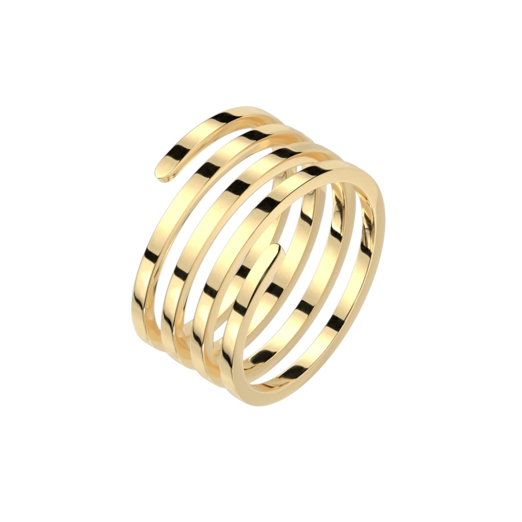 Spiralnie zakrzywiony pierścionek ze stali 316L - kwadratowe ramię, kolor złoty - Rozmiar : 51