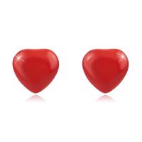 Srebrne 925 kolczyki - wypukłe czerwone serce, sztyfty