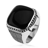 Srebrny pierścionek 925, małe romby, kuleczki, czarny wypukły kwadrat - Rozmiar : 59