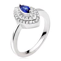 Srebrny pierścionek 925, niebieski kamyczek - ziarno, cyrkoniowa elipsa - Rozmiar : 58
