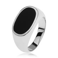 Srebrny pierścionek 925, owal z czarną emalią, lśniące i rozszerzone ramiona - Rozmiar : 70
