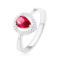 Srebrny pierścionek 925, różowa cyrkoniowa łezka, błyszczący zarys - Rozmiar : 54