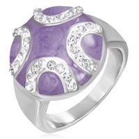 Stalowy pierścień - wypukłe fioletowe koło, cyrkoniowe półksiężyce - Rozmiar : 51