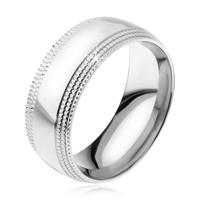 Stalowy pierścionek, lśniąca powierzchnia, schodkowo ścięte krawędzie z rowkami - Rozmiar : 65