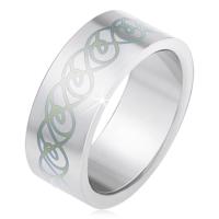 Stalowy pierścionek, matowa równa powierzchnia, ornament ze skręconych linii - Rozmiar : 55