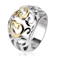 Stalowy pierścionek z wycinanym ornamentem, złoto-srebrny - Rozmiar : 49