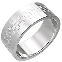 Stalowy pierścionek z wzorem w kształcie szachownicy - Rozmiar : 57