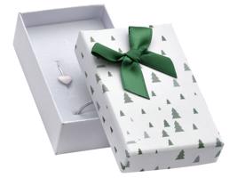 Świąteczne prezentowe pudełeczko na kolczyki lub pierścionek - zielone choinki, kokardka
