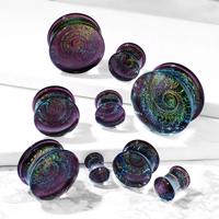 Szklany plug do ucha - fioletowy, motyw galaktyki, spirala z kolorowymi brokatami - Grubość kolczyka: 14 mm
