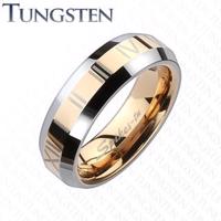 Tungsten obrączka - złotoróżowy pas z numerami rzymskimi - Rozmiar : 49
