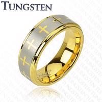 Tungsten pierścionek - obrączka ze wzorem krzyża  - Rozmiar : 60