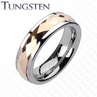 Tungsten pierścionek - ruchomy środkowy pas z różowym złotem - Rozmiar : 56