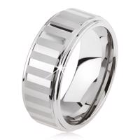 Tungstenowy pierścionek w kolorze srebrnym, błyszczące i matowe paseczki - Rozmiar : 54