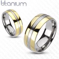 Tytanowy pierścionek - złota i srebrna kombinacja - Rozmiar : 50