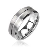 Wolframowa obrączka - szlifowany pierścionek srebrny - Rozmiar : 49