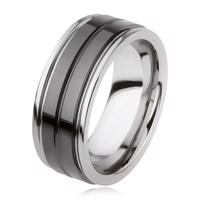 Wolframowy pierścionek o blyszczącej czarnej powierzchni z nacięciem, kolor srebrny - Rozmiar : 51