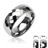 Wolframowy pierścionek srebrnego koloru, wyszlifowane lśniące sześciokąty, 6 mm  - Rozmiar : 57