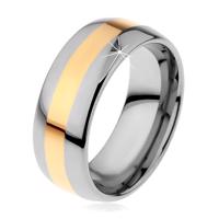 Wolframowy pierścionek w dwukolorowej wersji - pas złotego koloru, 8 mm - Rozmiar : 65