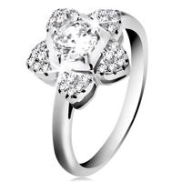 Zaręczynowy pierścionek, srebro 925, błyszczący cyrkoniowy kwiatek bezbarwnego koloru - Rozmiar : 61