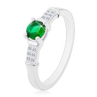Zaręczynowy pierścionek, srebro 925, cyrkoniowe ramiona, okrągła zielona cyrkonia - Rozmiar : 54