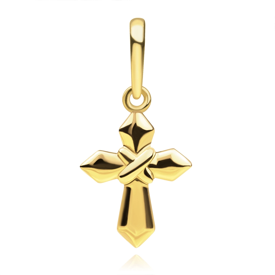 Zawieszka z żółtego 14K złota - krzyż ze ściętymi trójkątnymi ramionami, wzór X