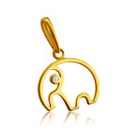 Zawieszka z żółtego 9K złota - zarys słonia z trąbą, bezbarwna cyrkonia