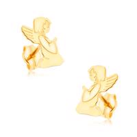 Złote kolczyki 375 - grawerowany modlący się aniołek, lustrzany połysk