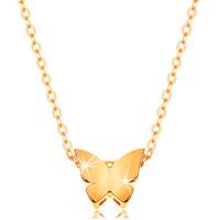 Złoty 14K naszyjnik - lśniący łańcuszek, mały motyl o gładkiej powierzchni