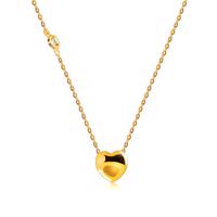 Złoty 14K naszyjnik z diamentem - gładkie lśniące serce, okrągła oprawa, łańcuszek z oczkami
