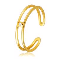 Złoty 14K pierścionek - otwarta linia ramion, ozdobiony cyrkonią - Rozmiar : 58